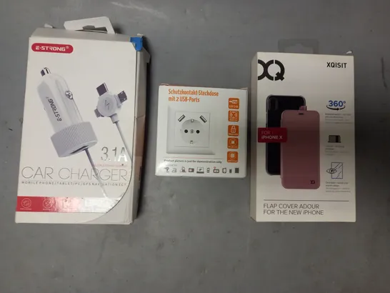 BOX OF APPROXIMATELY 20 HOUSEHOLD ITEMS TO INCLUDE CAR CHARGER, IPHONE X COVER, ETC - COLLECTION ONLY