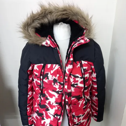 BOYS CAMOUFLAGE COAT WITH FAUX FUR HOOD SIZE UNSPECIFIED