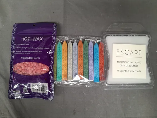 APPROXIMATELY 20 ASSORTED HOUSEHOLD ITEMS TO INCLUDE HOT WAX, WAX SEALING STICKS, ESCAPE WAX MELTS, ETC