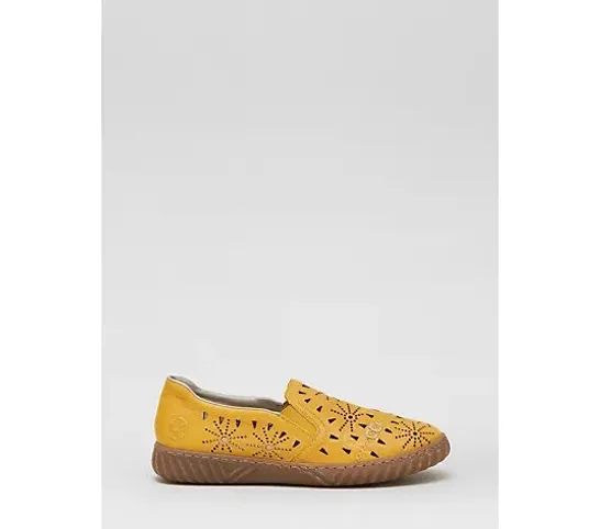 RIEKER PERFORATED SLIP ON SHOE- YELLOW