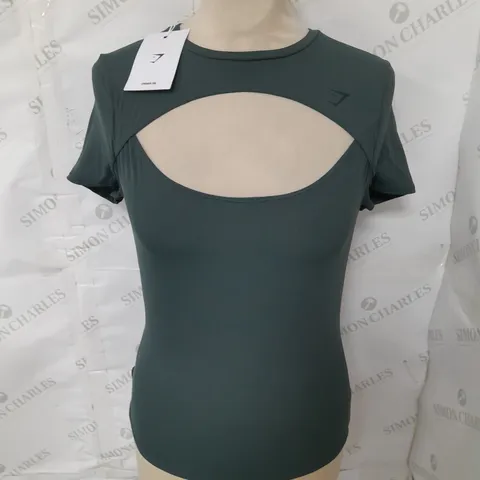 GYMSHARK ELEVATE SHORT SLEEVE TOP IN FOG GREEN - S