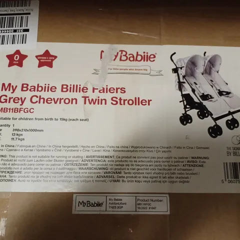 MY BABIIE BILLIE FAIERS GREY CHEVRON TWIN STROLLER - COLLECTION ONLY 