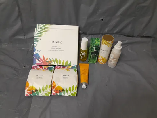 APPROXIMATELY 9 TROPIC BATH AND BODY PRODUCTS TO INCLUDE BAMBOO CLOTHS, FACE MASKS AND REFRESHING FACE MIST