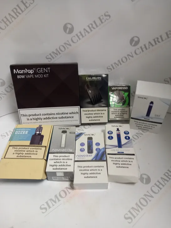 BOX TO CONTAIN APPROX. 20 X ASSORTED E-CIGARETTE PRODUCTS & PARTS. BRANDS VARY 