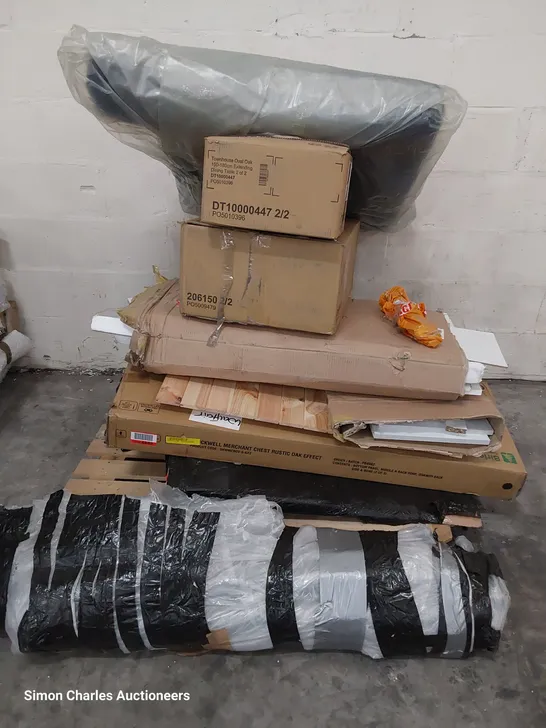 PALLET OF ASSORTED BOXED FURNITURE PARTS INCLUDING TABLE & BED PARTS