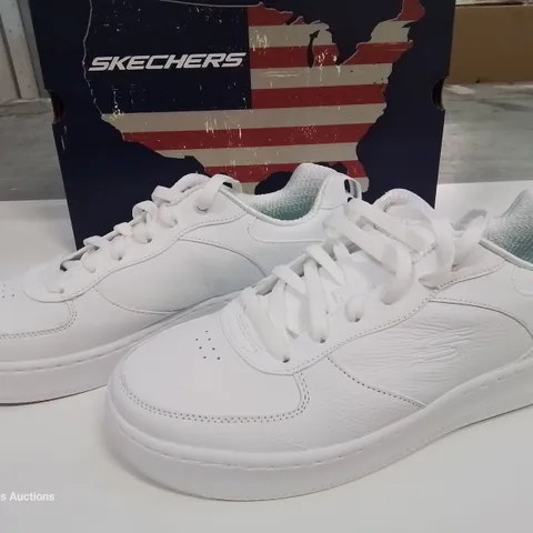 BOXED PAIR OF SKECHERS WHITE LEATHER TRAINERS - UK 6