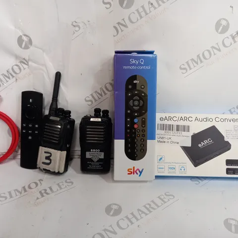 BOX OF APPROXIMATELY 12 ASSORTED ITEMS TO INCLUDE - ETHERNET CABLE - SKY Q REMOTE - AUDIO CONVERTER ECT