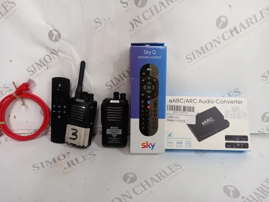 BOX OF APPROXIMATELY 12 ASSORTED ITEMS TO INCLUDE - ETHERNET CABLE - SKY Q REMOTE - AUDIO CONVERTER ECT