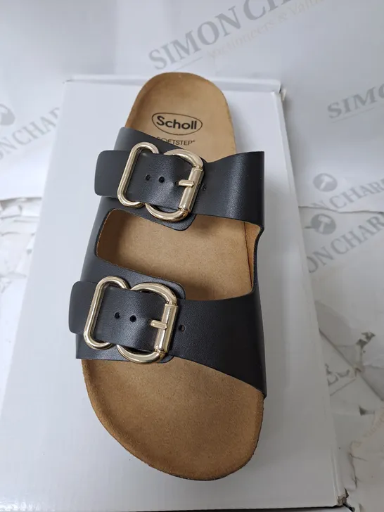 BOXED SCHOLL SANDLES IN BLACK SIZE 6