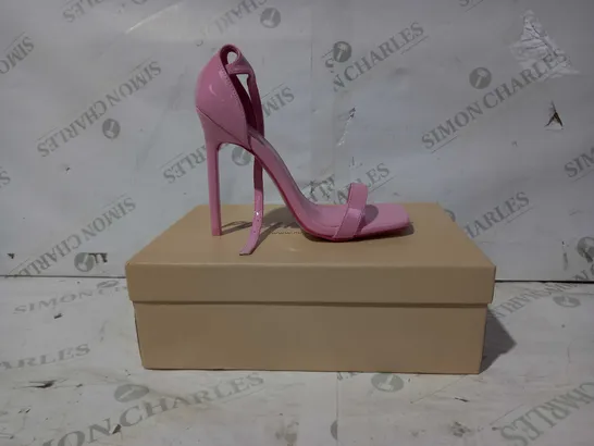 BOXED PAIR OF PUBLIC DESIRE STILETTO HEELED SANDALS IN PINK UK SIZE 3