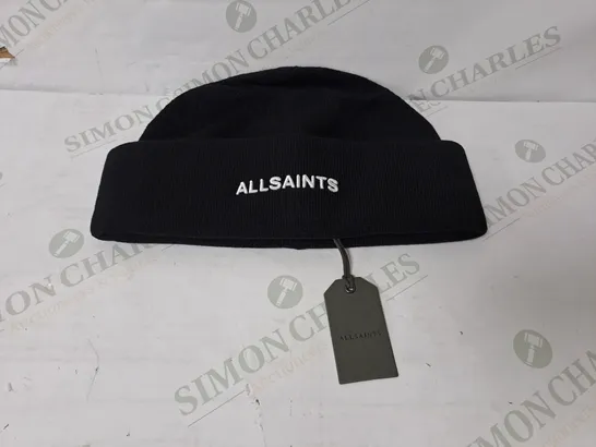 ALLSAINTS UNDERGROUND EMBROIDERED SKULL CAP IN BLACK