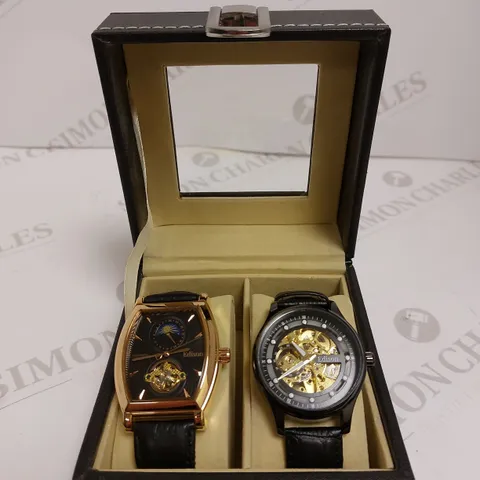 MENS EDISON DUEL GIFT BOX – 2X WATCHES INCLUDED – BRAND NEW – AUTOMATIC MOVEMENT- LEATHER STRAP