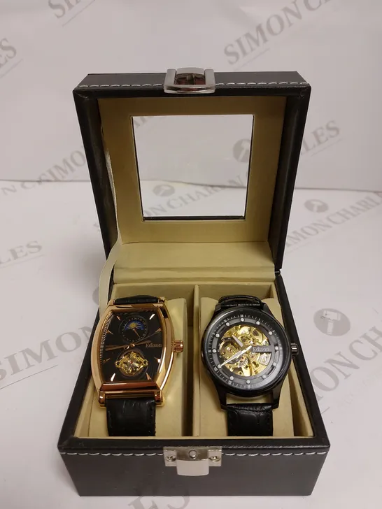 MENS EDISON DUEL GIFT BOX – 2X WATCHES INCLUDED – BRAND NEW – AUTOMATIC MOVEMENT- LEATHER STRAP