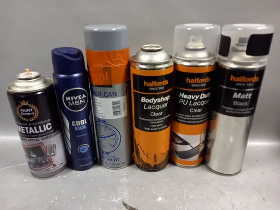 APPROXIMATELY 10 ASSORTED AEROSOLS TO INCLUDE BODYSHOP LACQUER, METALLIC SPRAY PAINT, NIVEA DEODORANT ETC - COLLECTION ONLY  