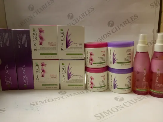 LOT OF APPROX 12 ASSORTED MATRIX HAIR PRODUCTS TO INCLUDE SHINE SHAKE, CERAMIDE TREATMENT, DENSITY HAIR SYSTEM, ETC
