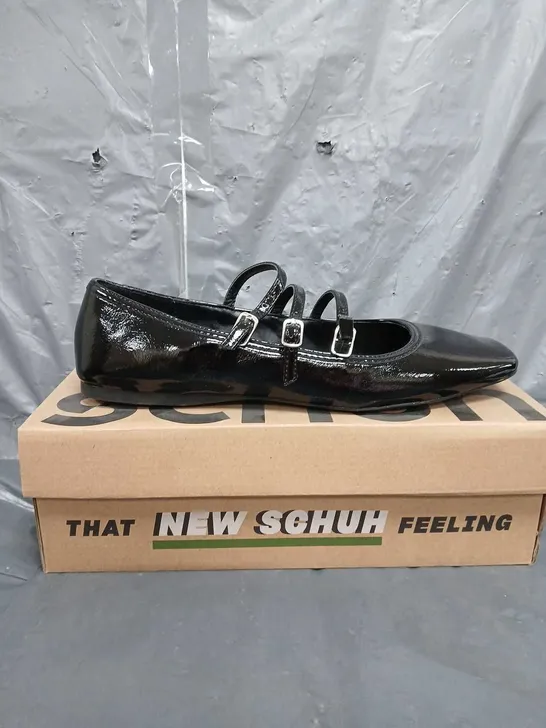 BOXED PAIR OF SCHUH LILIANA MARY JANE BALLERINA SHOES IN BLACK SIZE 8