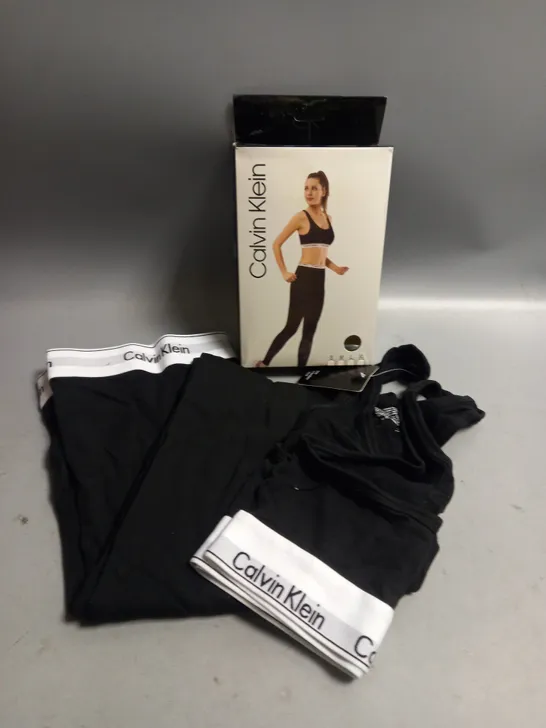 BOXED CALVIN KLEIN LADIES CROP TOP AND LEGGINGS SET BLACK EXTRA LARGE