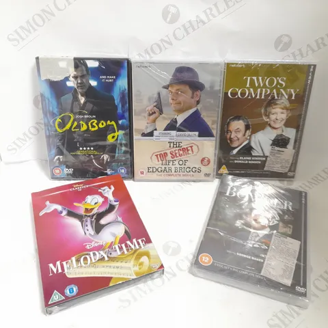 BOX OF APPROX 10 DVDS TO INCLUDE OLD BOY, TWOS COMPANY AND BOWLER