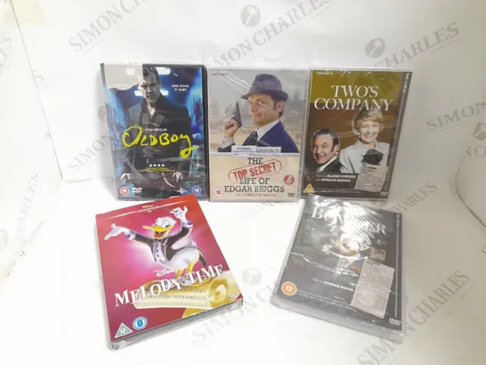 BOX OF APPROX 10 DVDS TO INCLUDE OLD BOY, TWOS COMPANY AND BOWLER