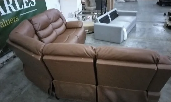 DESIGNER BROWN LEATHER CORNER SOFA MANUAL RECLINER