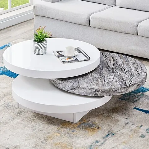 TRIPLO ROUND ROTATING COFFEE TABLE WITH MELANGE MARBLE EFFECT (2 BOXES)