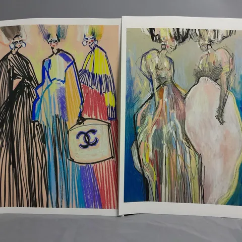 MIXED MEDIA FASHION ART PRINTS X2 SIGNED TG