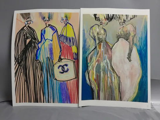 MIXED MEDIA FASHION ART PRINTS X2 SIGNED TG