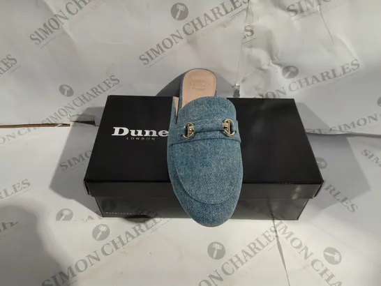 BOXED DUNE LONDON BLUE DENIM FABRIC SLIM SOLE BACKLESS SHOES SIZE 39