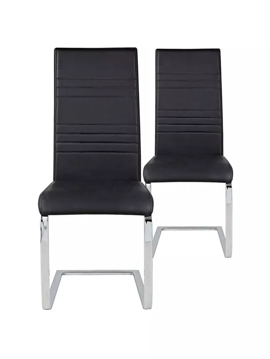 BOXED PAIR OF JET BLACK FAUX LEATHER CHAIRS (1 BOX) RRP £149