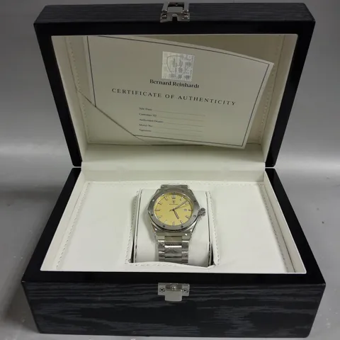 MENS BERNARD REINHARDT WATCH – YELLOW DIAL – 316 STAINLESS STEEL CASE & STRAP – SWISS MOVEMENT – SAPPHIRE CRYSTAL