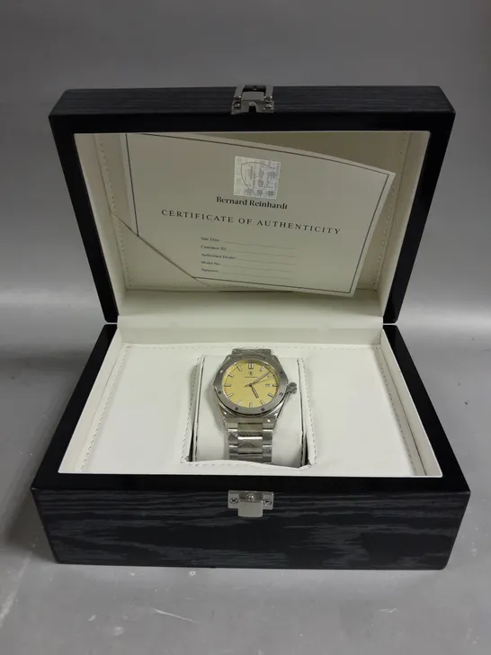 MENS BERNARD REINHARDT WATCH – YELLOW DIAL – 316 STAINLESS STEEL CASE & STRAP – SWISS MOVEMENT – SAPPHIRE CRYSTAL