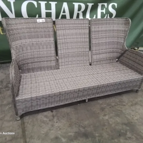 DESIGNER GREY RATTAN THREE SEATER DOUBLE RECLINING PATIO SOFA