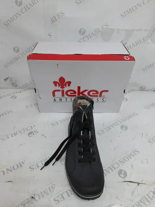 BOXED RIEKER LACE UP WATER RESISTANT BOOT IN NAVY SIZE 7.5 