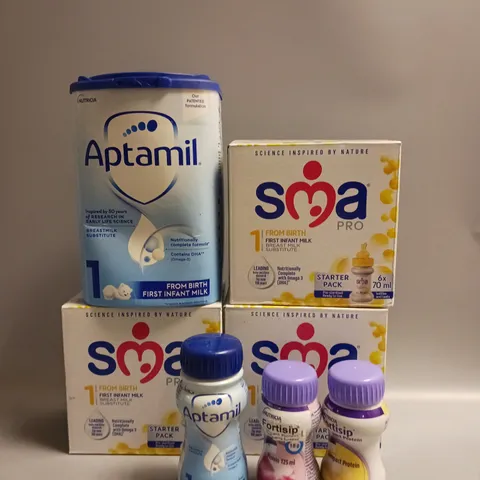 BOX OF APPROX 6 ASSORTED FOOD ITEMS TO INCLUDE - SMA PRO BREAST MILK SUBSTITUE - APTAMIL BREAST MILK SUBSTITUE - NUTRICIA FORTSHIP PROTEIN DRINK