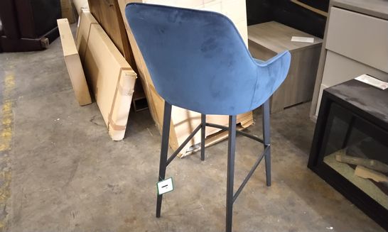 DESIGNER DARK BLUE VELVET FABRIC DINING STOOL 