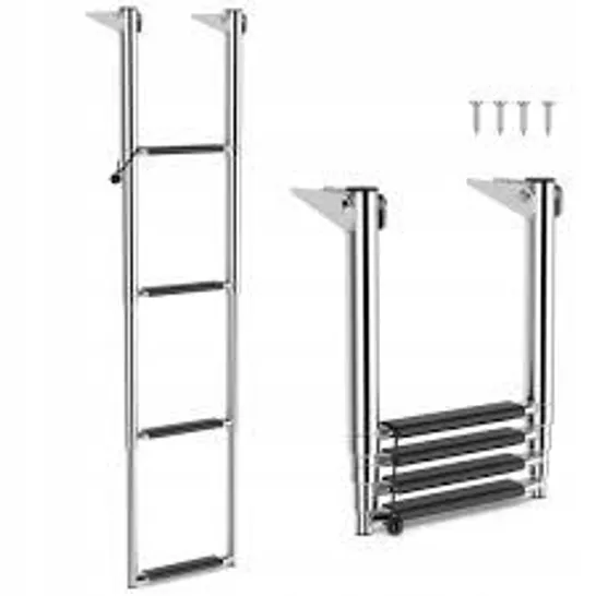 BOXED COSTWAY 4-STEP TELESCOPING BOAT LADDER FOLDING DOCK LADDER WITH NON-SLIP STEPS