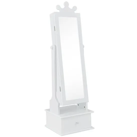 BOXED COSTWAY 2-IN-1 KIDS PLAY JEWELRY ARMOIRE WITH FULL LENGTH MIRROR - WHITE