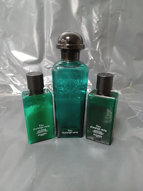 UNBOXED HERMES PARIS EAU D'ORANGE VERTE GIFT SET TO INCLUDE EAU DE COLOGNE 100ML, ALL OVER SHAMPOO 40ML AND BODY LOTION 40ML