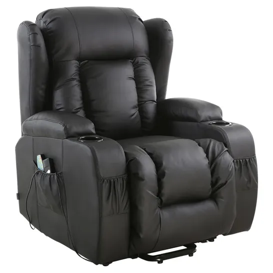 BOXED DESIGNER CAESAR BLACK LEATHER POWER RISE & RECLINE EASY CHAIR (2 BOXES)