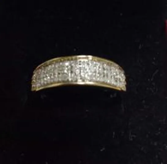 9CT GOLD THREE ROW HALF ETERNITY RING SET WITH NATURAL DIAMONDS