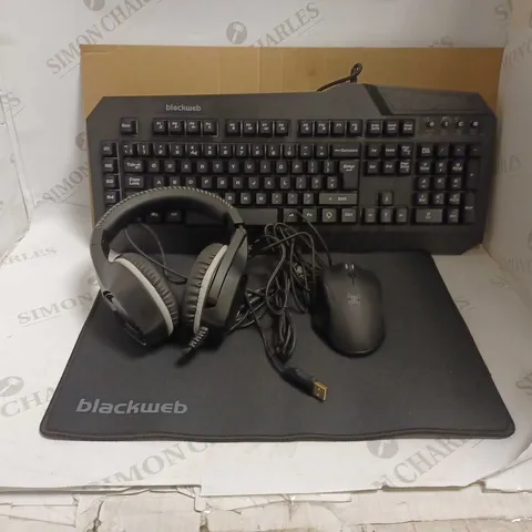 BLACKWEB 4 IN 1 GAMING KIT INCLUDING KEYBOARD, MOUSE AND HEADPHONES