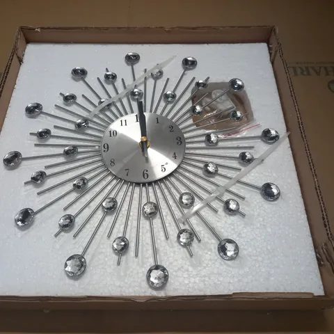 BOXED SILVER RAYS WALL CLOCK