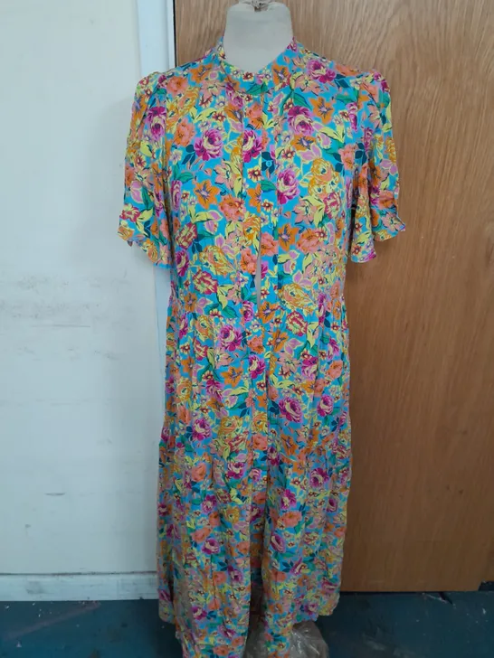 YAS ALIRO BUTTON UP MAXI DRESS IN COLOURFUL FLORAL SIZE M RRP £75