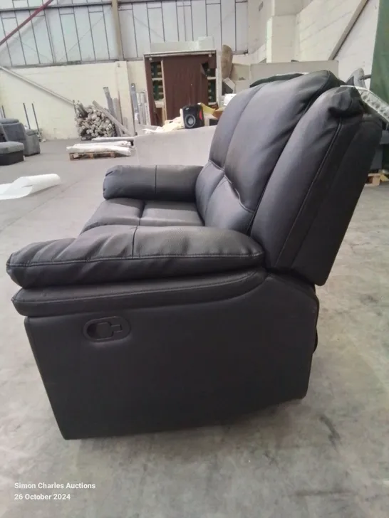 QUALITY DESIGNER 2 SEATER BLACK FAUX LEATHER UPHOLSTERED RECLINER SOFA 