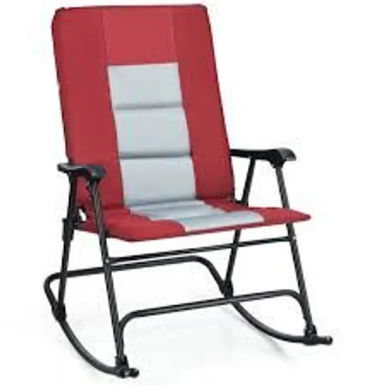 BOXED COSTWAY FOLDABLE ROCKING PADDED PORTABLE CAMPING CHAIR WITH BACKREST ARMREST- RED