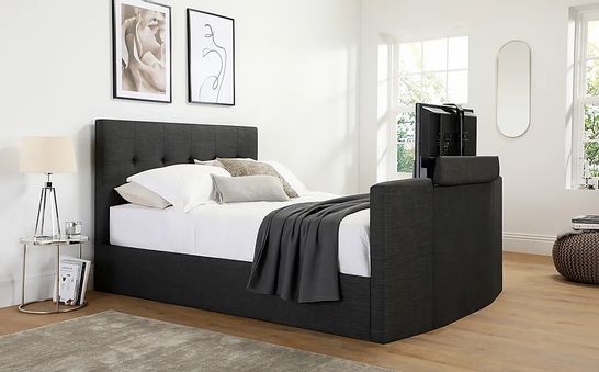 BOXED LANGHAM SLATE GREY FABRIC OTTOMAN KING SIZE TV BED  (5 BOXES)