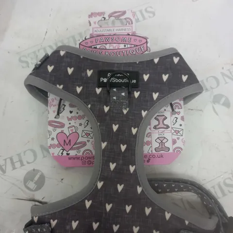 PAWS BOUTIQUE HARNESS GREY WITH WHITE LOVE HEART