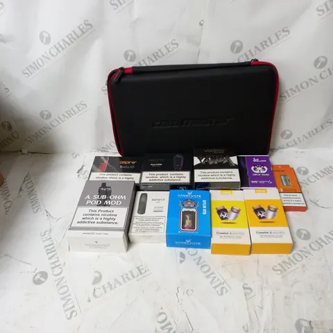 BOX OF APPROXIMATELY 10 ECIG PRODUCTS TO INCLUDE VOOPOO, VAPORESSO, SMOK 