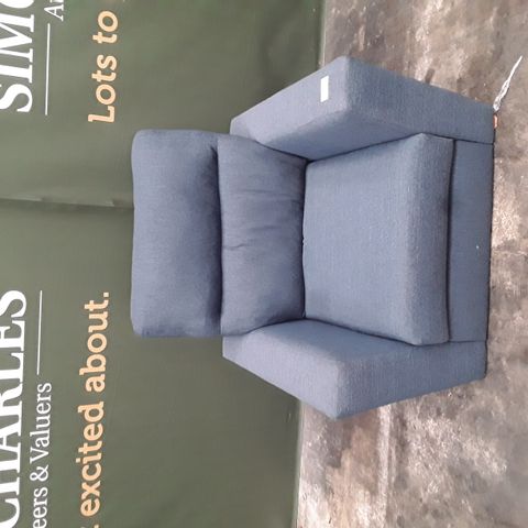 QUALITY BLUE FABRIC FIXED FRAME ARMCHAIR