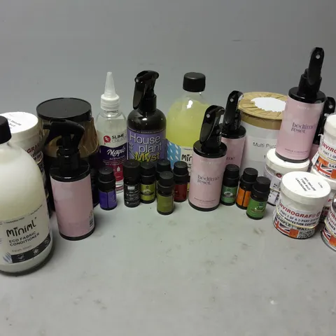 20 ASSORTED LIQUIDS TO INCLUDE SASSY SCENTS BEDTIME RESET, MINIML ECO FABRIC CONDITIONER, MULTI PURPOSE PAINT, ETC - COLLECTION ONLY